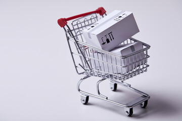 shopping trolley with boxes closeup