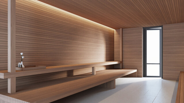 Interior of modern Sauna room wellness and spa - 3D rendering