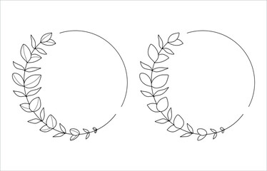 Round frames with eucalyptus branches. Hand drawn vector eucalyptus wreaths for invitations, posters, greeting cards, logos, web, frame art.