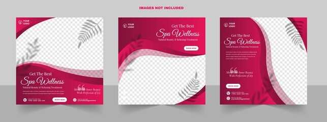 Beauty spa treatments and wellness salon content ideas for social media instant square post banner template