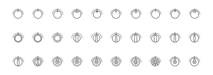 Set of Vector Icons on Theme Adjustment, Mode Selection, Control, Switching, Change. Presented Balance, Power, Minimum, Maximum, Left, Right Power Mode Control Panel