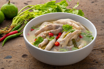Chicken Feet Spicy Soup,Thai local food,hot and very spicy soup made from chicken feet