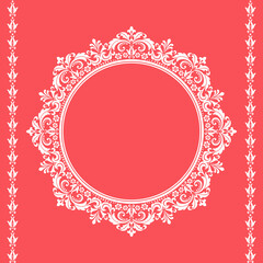Decorative frame Elegant vector element for design in Eastern style, place for text. Floral pink and white border. Lace illustration for invitations and greeting cards