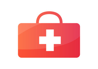 Obraz premium Gradient red first aid kit isolated on a white background. The concept of health, care, medical diagnostics, hospital element, healthcare and medicine icon. Flat design. Vector illustration.