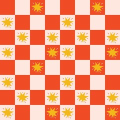 Seamless pattern with crazy comic faces and colorful geometric shapes with outline. Mosaic texture in complementary bright and black colors.