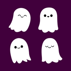 Happy halloween party greeting card with cute ghost. Holidays cartoon character. Cute spooky ghosts.