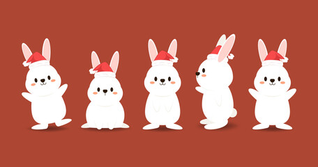 Happy Chinese new year greeting card 2023 with cute rabbit. Animal holidays cartoon character. Rabbit icon vector.