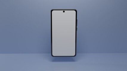 Smartphone isolated on blue background with wite empty screen, 3d render