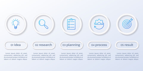 Fototapeta premium 5 step infographic 3d design with business icons. Process, presentation diagram, timeline info graphic template with circle elements. Vector illustration.