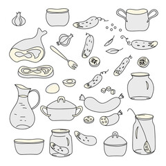 Illustration of Food and Cookwares