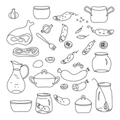 Illustration of Food and Cookwares