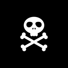 Skull and crossbones icon isolated on black background. Skull vector logo. Flat design style.