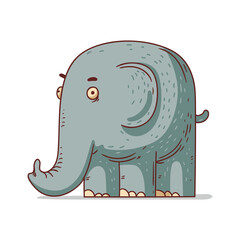 An Elephant, isolated vector illustration. Cute cartoon picture of a baby elephant. An elephant sticker. Simple drawing for kids of an elephant on white background. Savanna animal. An African animal.