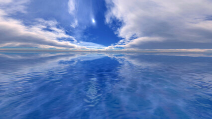 Summer Resort Ocean and Skys Water surface 3D illustration.