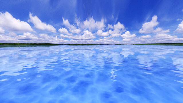 Summer Resort Ocean and Skys Water surface 3D illustration.