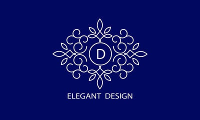 Trendy logo design template. Simple and clear initials A with ornate frames and blue background, suitable for restaurants, hotels, cafes, shops, fashion, beauty salons, etc.