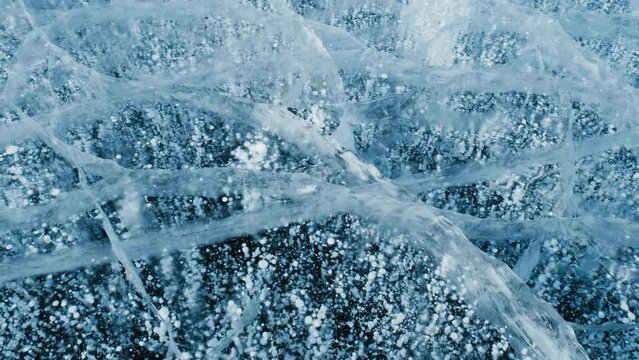 Blue ice and frozen bubbles on Baikal