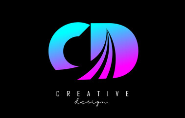 Creative colorful letters CD c d logo with leading lines and road concept design. Letters with geometric design.