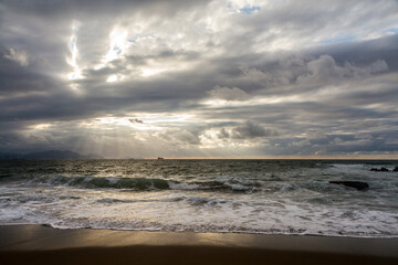 Sunset at Azkorri beach in the coast of Biscay, Basque Country, north of Spain. 