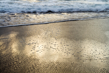 Sunset at Azkorri beach in the coast of Biscay, Basque Country, north of Spain. 