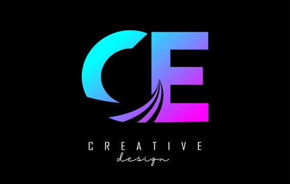 Creative colorful letters CE c elogo with leading lines and road concept design. Letters with geometric design.