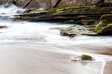 Sunset at Azkorri beach in the coast of Biscay, Basque Country, north of Spain. 