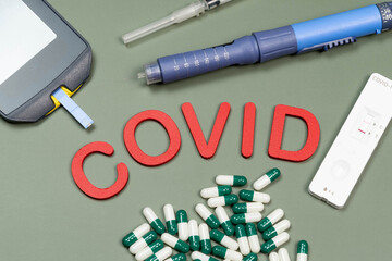 device to measure blood glucose and the word Covid written