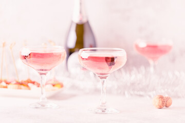 Champagne or wine on a decorated table