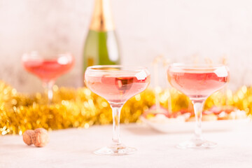 Champagne or wine on a decorated table