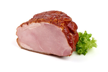 Smoked ham meat, isolated on white background.