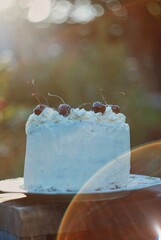 Birthday cake on sunset