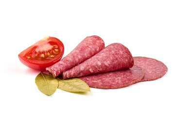 Dried Italian sausage, Salami Napoli, isolated on white background. High resolution image.