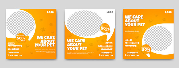 Pet care social media post template design collection