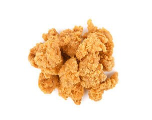 Fried popcorn chicken isolated on white background. Top view