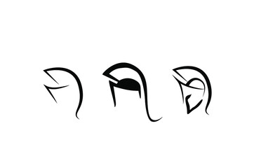 ancient greek soldier with helmet on head simple line logo drawing set concept