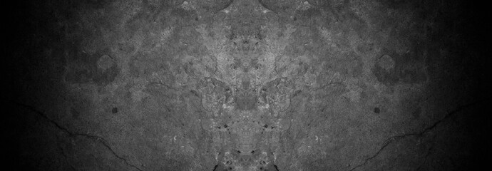 Old wall texture cement dark black gray panorama background abstract grey color design are light with white gradient background.