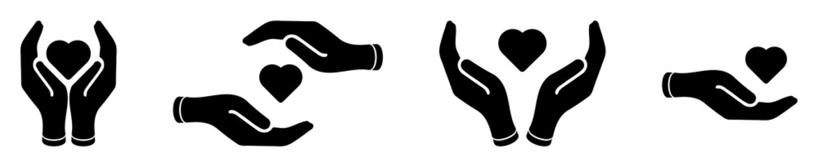 Heart in hands icon set. Vector illustration