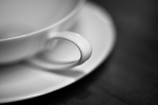 detail cup of coffee handle tea black and white monochrom