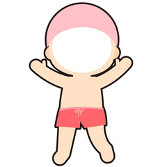 분홍색 수영복을 입은 얼굴 합성용 일러스트