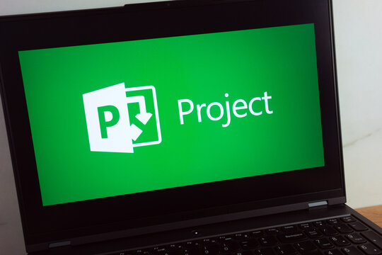 KONSKIE, POLAND - July 11, 2022: Microsoft Project software product logo displayed on laptop computer