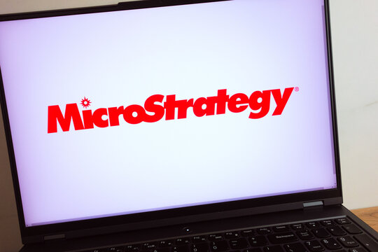 KONSKIE, POLAND - July 11, 2022: MicroStrategy Incorporated company logo displayed on laptop computer