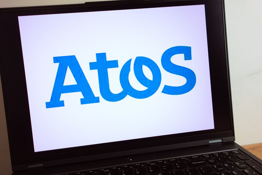 KONSKIE, POLAND - July 11, 2022: Atos IT service and consulting company logo displayed on laptop computer