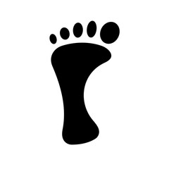 Black footprint of a human foot on a white background

