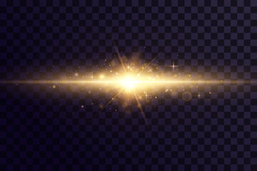 Shining golden stars. Light effects, glare, glitter, explosion, golden light. Vector illustration.
