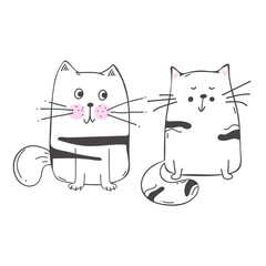 Vector illustration set of character design outline of cat Draw doodle style. isolated on white. Vector illustration