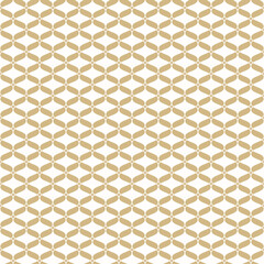 Golden vector seamless pattern. Abstract luxury background with wavy mesh, lattice, curved grid. Simple gold and white graphic texture of weaving, net, lace. Elegant repeat design for decor, wallpaper