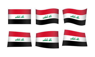 Iraq Flag Iraqi Waving Flags Vector Icons Set Wave Wavy Wind Asia Middle East Republic Nation National State Symbol Banner Buttons All Every Country World Design Graphic Emblem Baghdad Icon