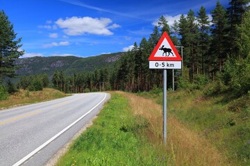 Norway moose warning sign