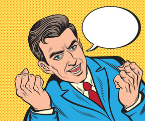 Young businessman in a good mood, happy. hand drawn style vector design illustration.