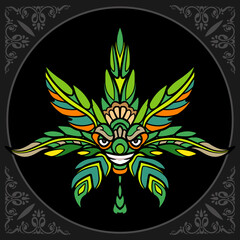 Colorful Cannabis leaf zentangle arts isolated on black background